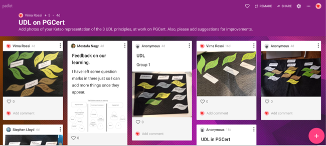 UDL on PGCert: Padlet with students' Ketso representations